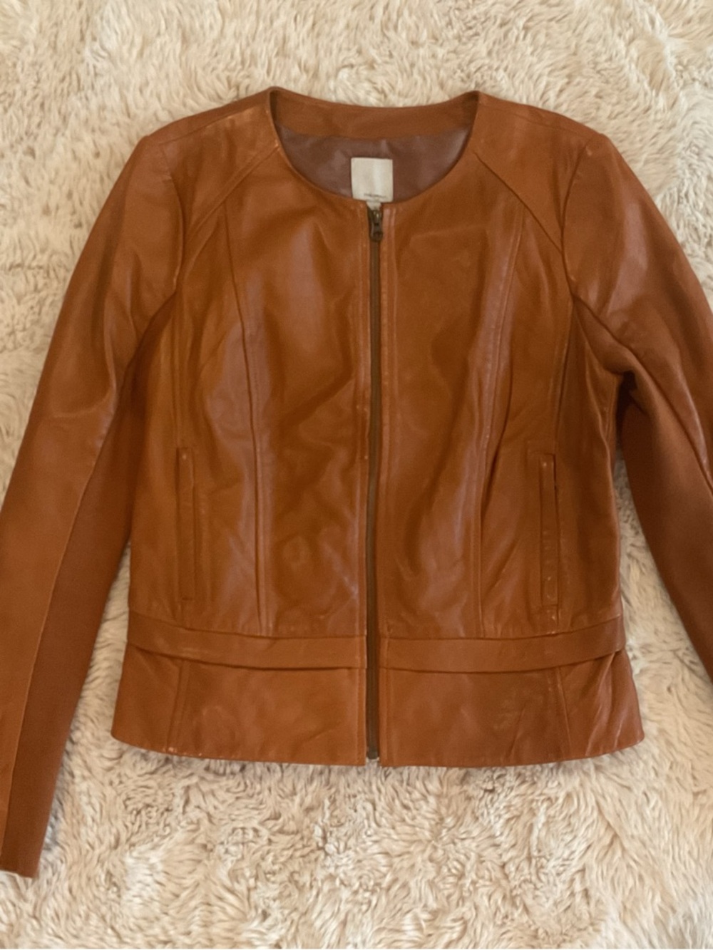 LIKE NEW- Halogen camel brown leather jacket